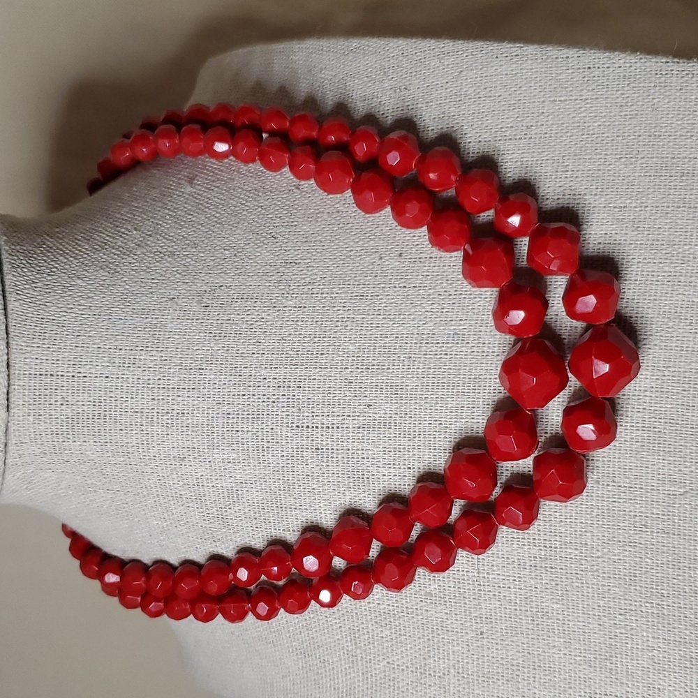 Vintage West Germany 2 Stranded Faceted Bead Necklace